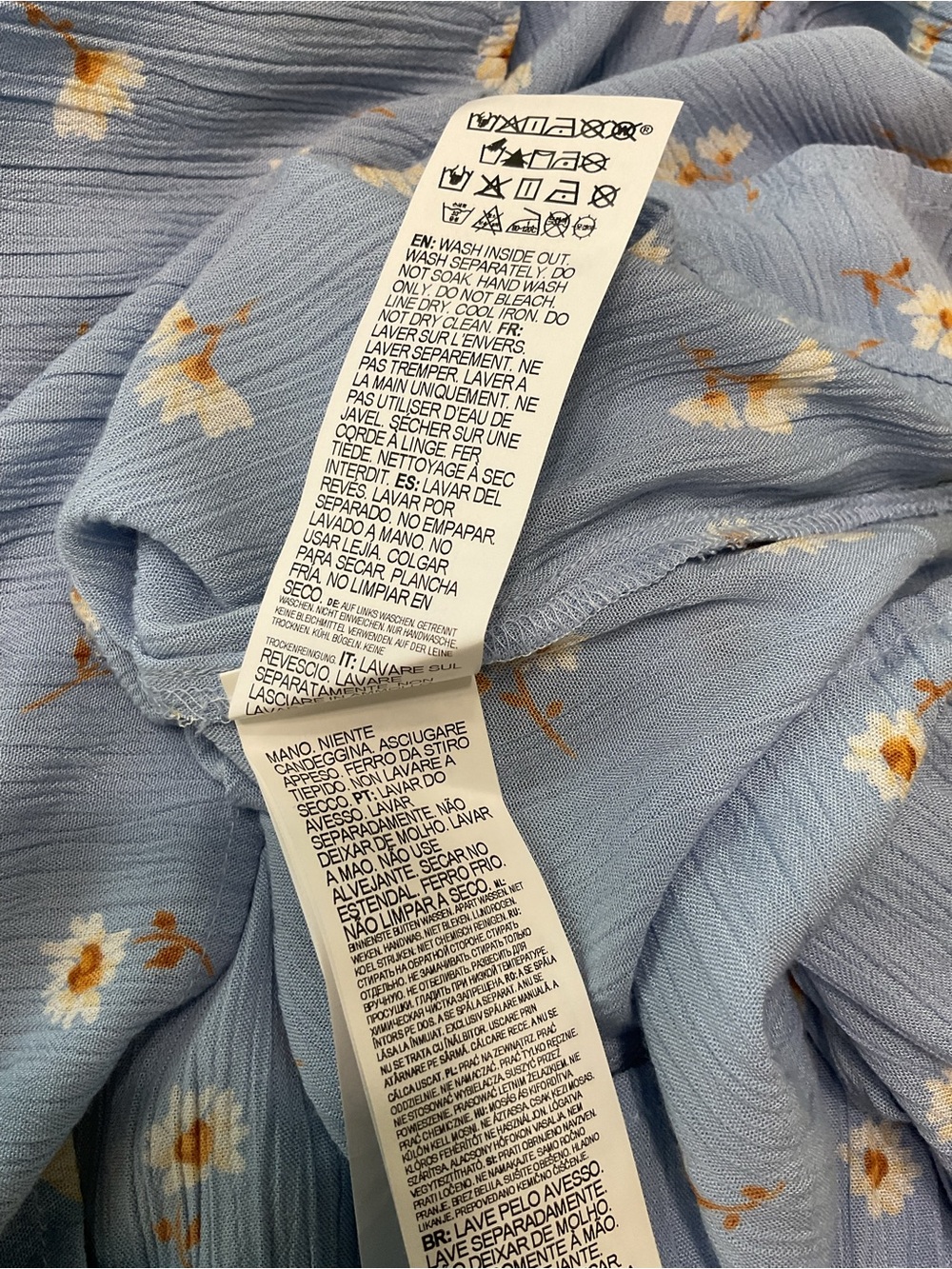 Billabong Blue Daisy Floral Button Front Midi Dress Smocked Back Size M - Picture 13 of 14